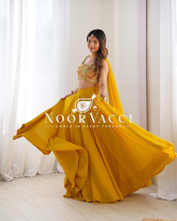 Shop Fox Georgette Embroidered Lehenga Choli Set with Neck Belt Dupatta - Image 6