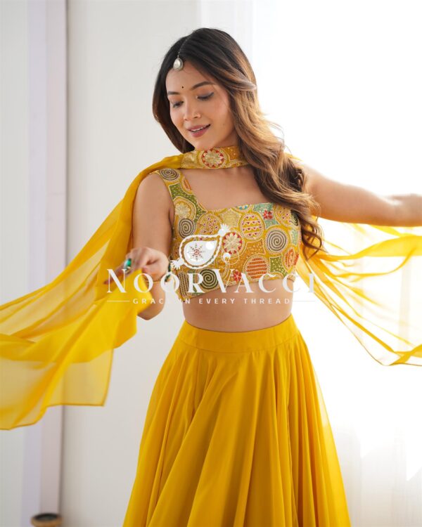 Shop Fox Georgette Embroidered Lehenga Choli Set with Neck Belt Dupatta - Image 4