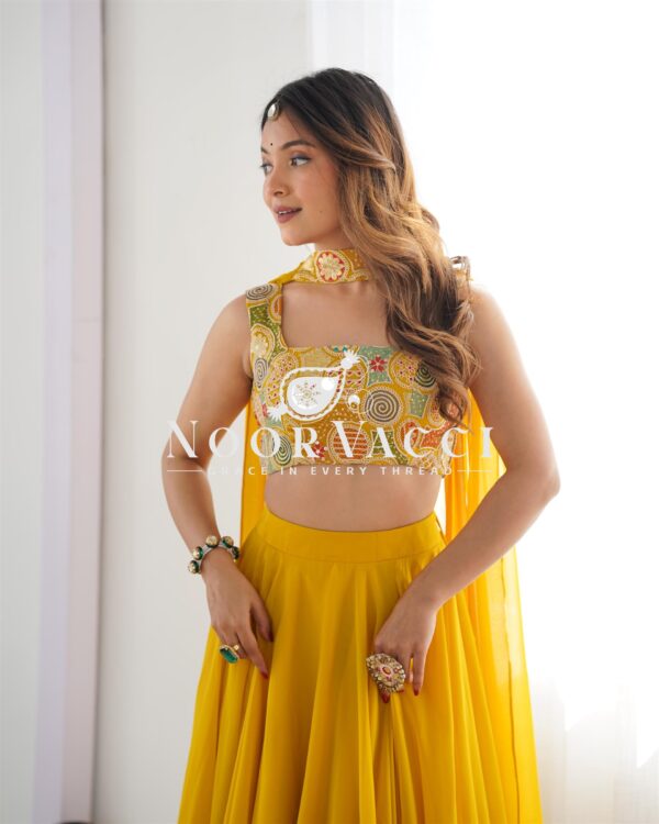 Shop Fox Georgette Embroidered Lehenga Choli Set with Neck Belt Dupatta - Image 2