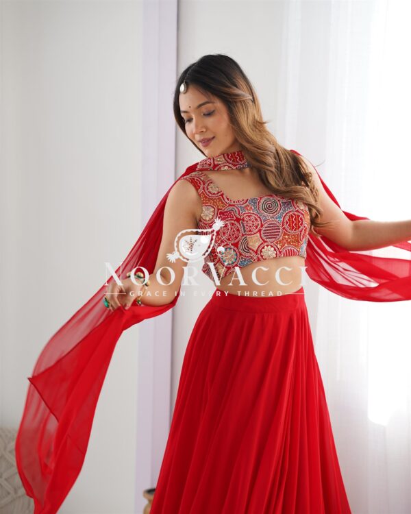 Shop Fox Georgette Embroidered Lehenga Choli Set with Neck Belt Dupatta - Image 5