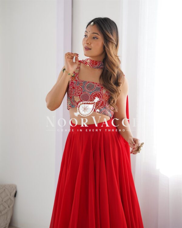 Shop Fox Georgette Embroidered Lehenga Choli Set with Neck Belt Dupatta - Image 6