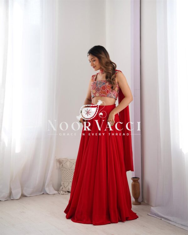 Shop Fox Georgette Embroidered Lehenga Choli Set with Neck Belt Dupatta - Image 3