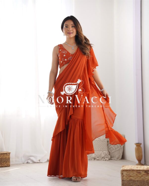 Shop Teal Blue Ready to Wear Sharara Saree with Embroidered Blouse