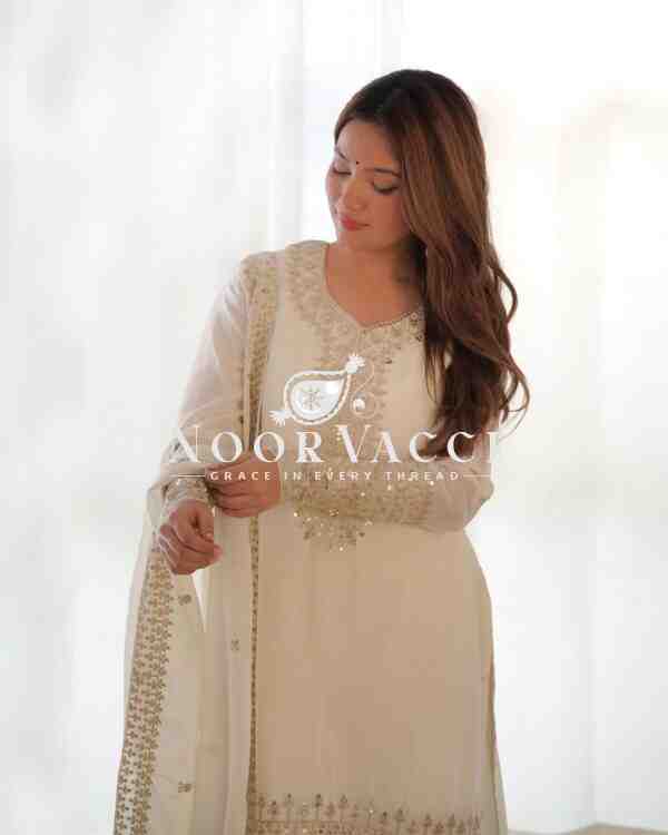 Elegant Pure Chinon Silk Straight Fit Kurta Set with Dupatta & Trousers - Image 8