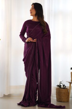 Buy Marble Velvet Ready-to-Wear Saree with Stitched Blouse