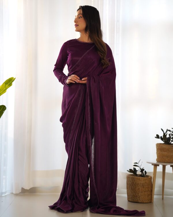 Buy Marble Velvet Ready-to-Wear Saree with Stitched Blouse
