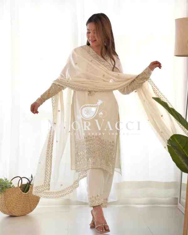 Elegant Pure Chinon Silk Straight Fit Kurta Set with Dupatta & Trousers - Image 9