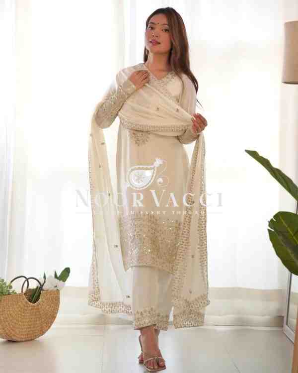 Elegant Pure Chinon Silk Straight Fit Kurta Set with Dupatta & Trousers - Image 5