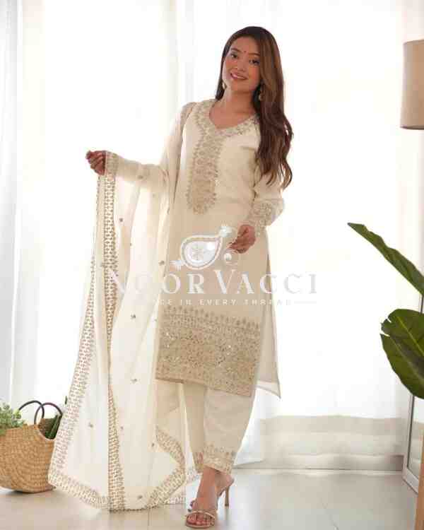 Elegant Pure Chinon Silk Straight Fit Kurta Set with Dupatta & Trousers - Image 7