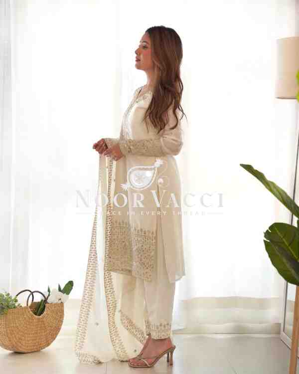 Elegant Pure Chinon Silk Straight Fit Kurta Set with Dupatta & Trousers - Image 3