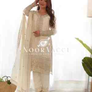 Elegant Pure Chinon Silk Straight Fit Kurta Set with Dupatta & Trousers