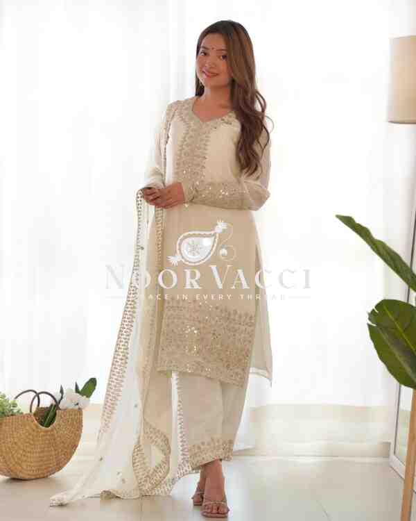 Elegant Pure Chinon Silk Straight Fit Kurta Set with Dupatta & Trousers - Image 2