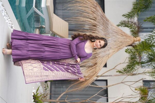 Buy Romansilk Chanderi Anarkali Set with Banarasi Dupatta - Image 7