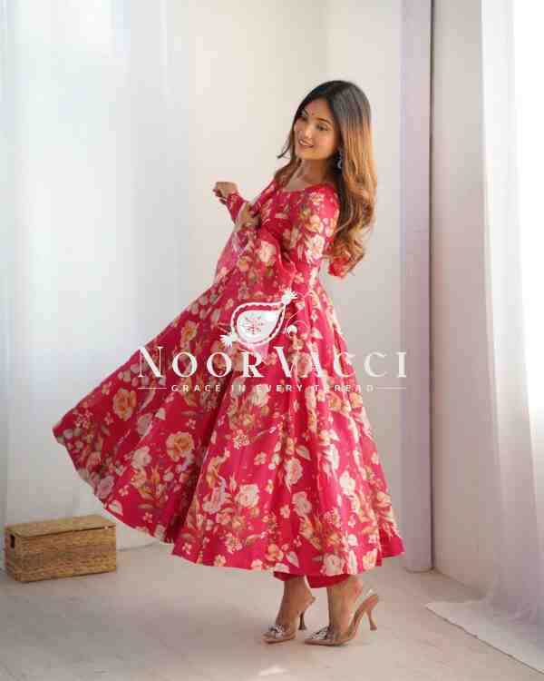 Organza Silk Anarkali Set with Dupatta – Elegant Kali Pattern Flair - Image 9