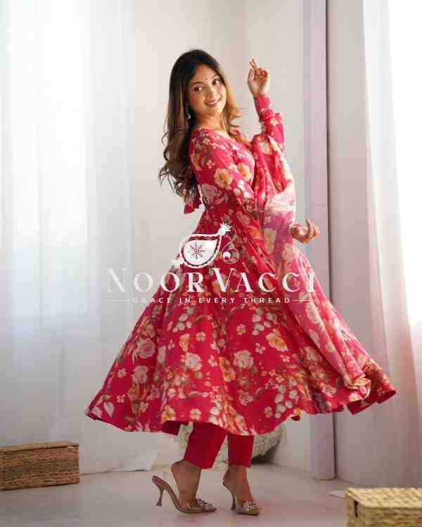 Organza Silk Anarkali Set with Dupatta – Elegant Kali Pattern Flair - Image 4
