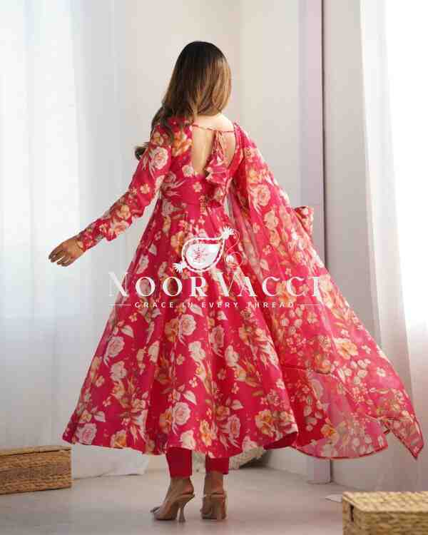 Organza Silk Anarkali Set with Dupatta – Elegant Kali Pattern Flair - Image 5