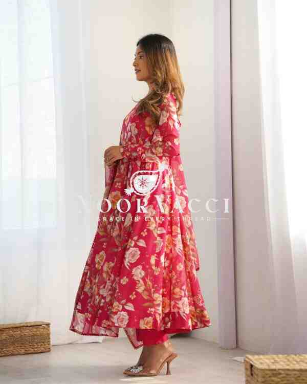 Organza Silk Anarkali Set with Dupatta – Elegant Kali Pattern Flair - Image 2