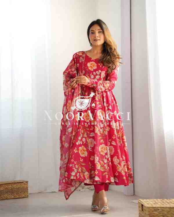 Organza Silk Anarkali Set with Dupatta – Elegant Kali Pattern Flair - Image 3