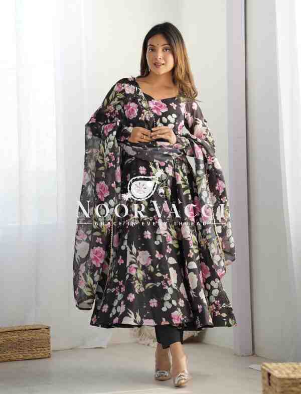 Elegant Pure Soft Organza Silk Anarkali Set with Dupatta & Trousers - Image 4