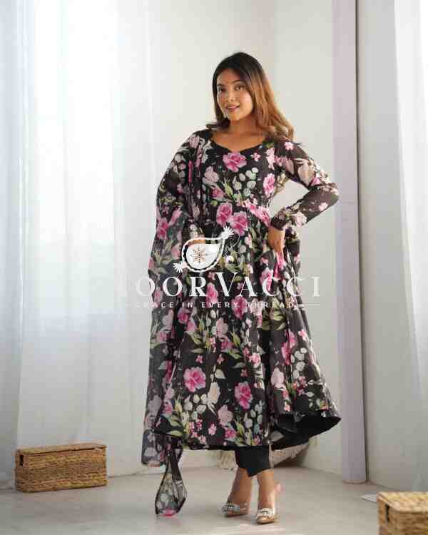 Elegant Pure Soft Organza Silk Anarkali Set with Dupatta & Trousers - Image 5