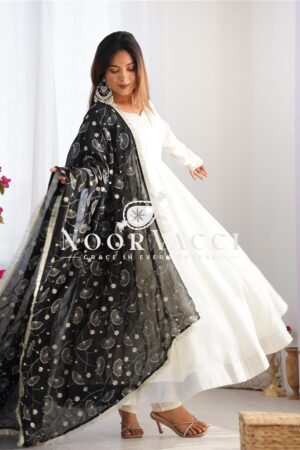 Shop Vichitra Silk Kali Pattern Anarkali Set with Dupatta and Pant