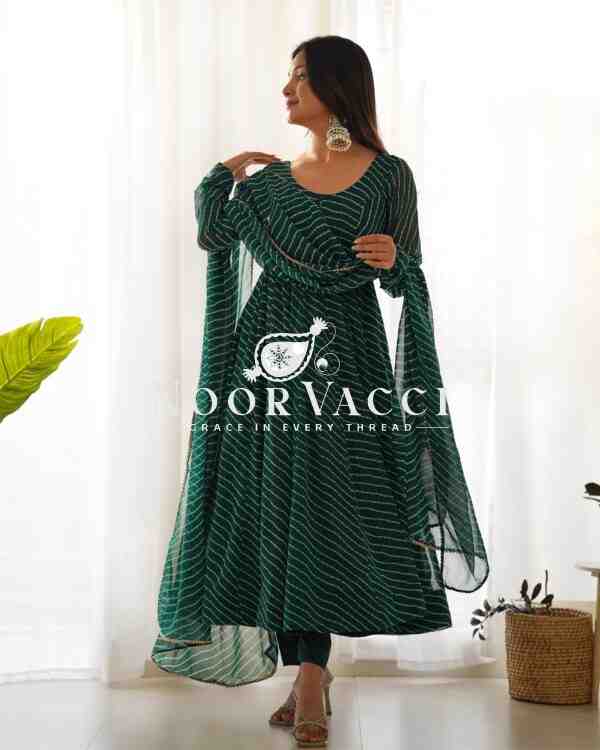 Fox Georgette Laheriya Print Anarkali Set with Dupatta & Pant – Summer Wedding Ready - Image 4