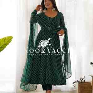 Fox Georgette Laheriya Print Anarkali Set with Dupatta & Pant – Summer Wedding Ready