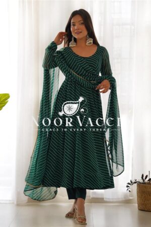 Shop Fox Georgette Laheriya Print Anarkali Set with Dupatta & Pant – Summer Wedding Ready