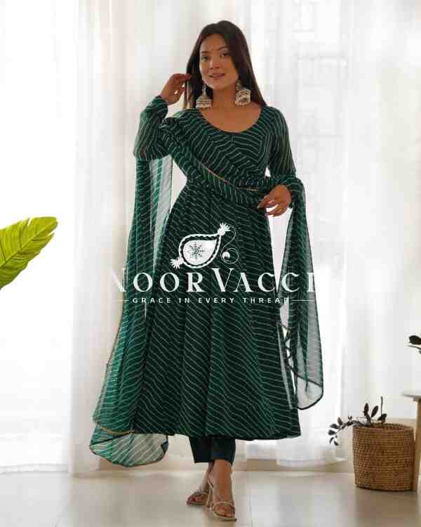 Fox Georgette Laheriya Print Anarkali Set with Dupatta & Pant – Summer Wedding Ready