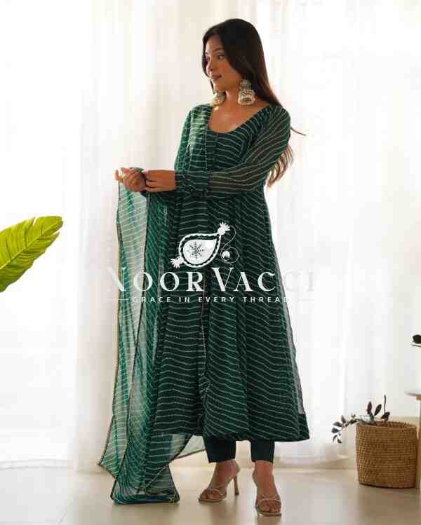 Fox Georgette Laheriya Print Anarkali Set with Dupatta & Pant – Summer Wedding Ready - Image 3