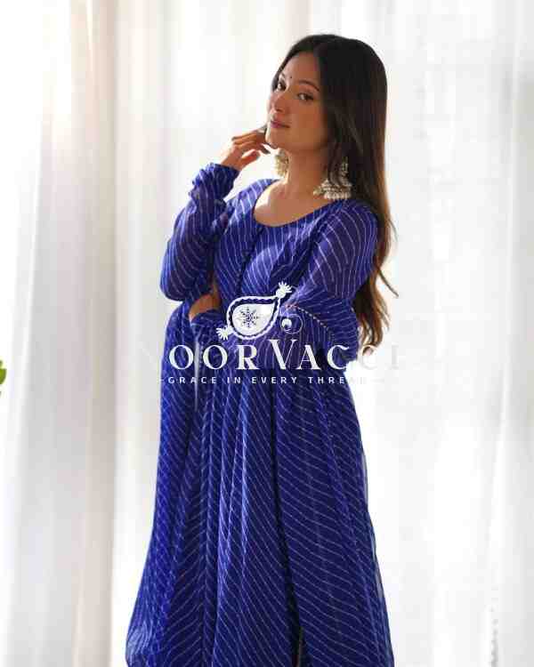 Fox Georgette Laheriya Print Anarkali Set with Dupatta & Pant – Summer Wedding Ready - Image 5