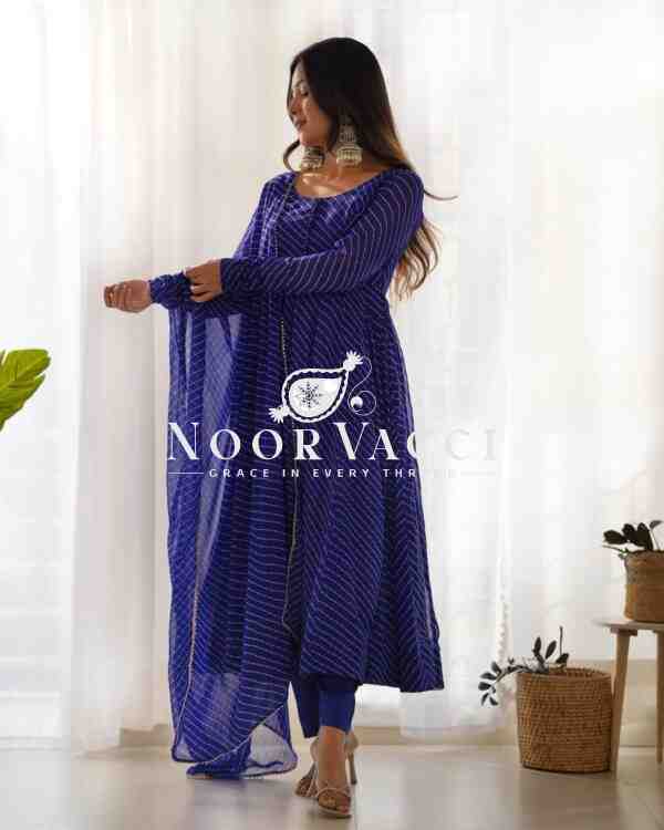 Fox Georgette Laheriya Print Anarkali Set with Dupatta & Pant – Summer Wedding Ready - Image 3