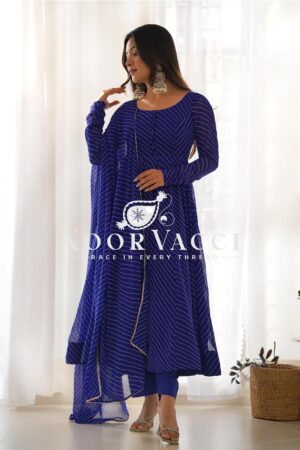 Shop Fox Georgette Laheriya Print Anarkali Set with Dupatta & Pant – Summer Wedding Ready