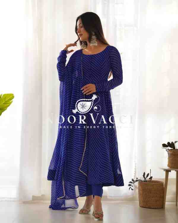 Fox Georgette Laheriya Print Anarkali Set with Dupatta & Pant – Summer Wedding Ready