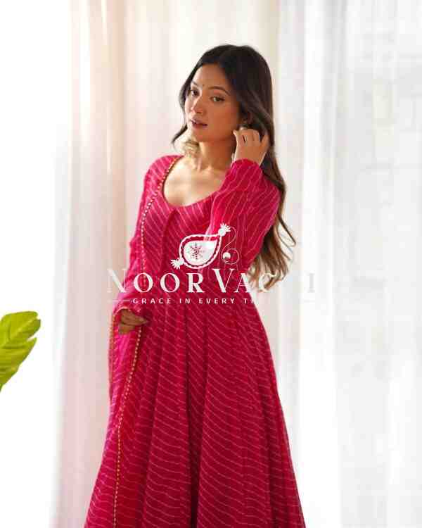 Fox Georgette Laheriya Print Anarkali Set with Dupatta & Pant – Summer Wedding Ready - Image 5