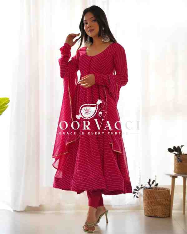 Fox Georgette Laheriya Print Anarkali Set with Dupatta & Pant – Summer Wedding Ready - Image 4