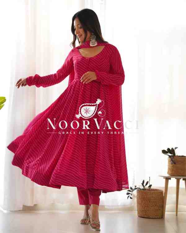 Fox Georgette Laheriya Print Anarkali Set with Dupatta & Pant – Summer Wedding Ready - Image 3