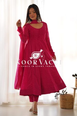 Buy Fox Georgette Laheriya Print Anarkali Set with Dupatta & Pant – Summer Wedding Ready