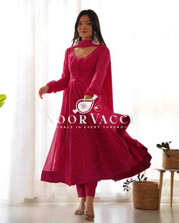 Fox Georgette Laheriya Print Anarkali Set with Dupatta & Pant – Summer Wedding Ready - Image 2