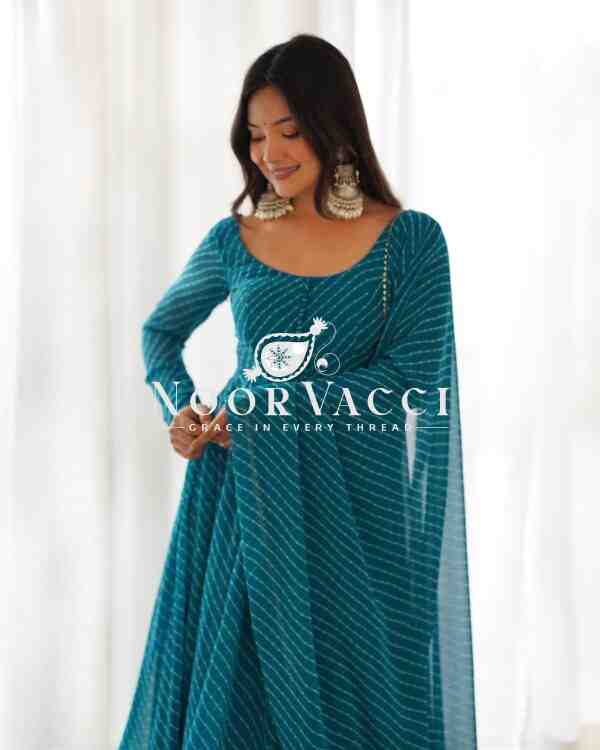 Fox Georgette Laheriya Print Anarkali Set with Dupatta & Pant – Summer Wedding Ready - Image 5