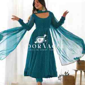 Fox Georgette Laheriya Print Anarkali Set with Dupatta & Pant – Summer Wedding Ready