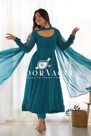 Buy Fox Georgette Laheriya Print Anarkali Set with Dupatta & Pant – Summer Wedding Ready