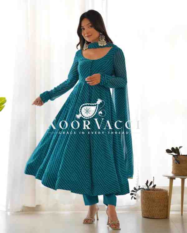 Fox Georgette Laheriya Print Anarkali Set with Dupatta & Pant – Summer Wedding Ready - Image 2