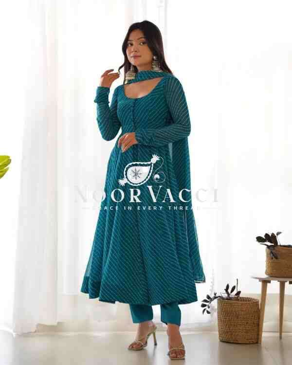 Fox Georgette Laheriya Print Anarkali Set with Dupatta & Pant – Summer Wedding Ready - Image 3