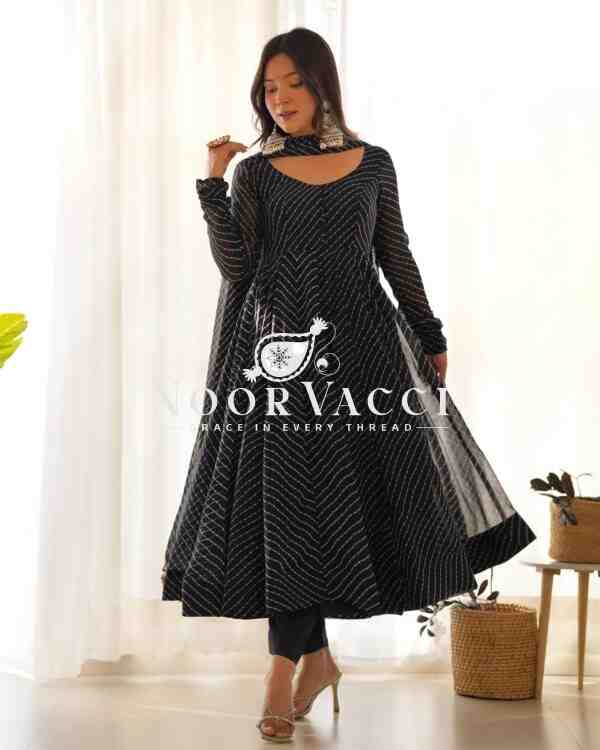 Fox Georgette Laheriya Print Anarkali Set with Dupatta & Pant – Summer Wedding Ready - Image 3