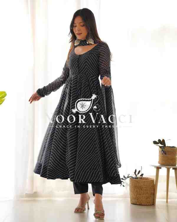 Fox Georgette Laheriya Print Anarkali Set with Dupatta & Pant – Summer Wedding Ready - Image 2