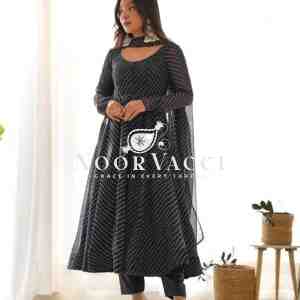 Fox Georgette Laheriya Print Anarkali Set with Dupatta & Pant – Summer Wedding Ready