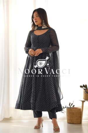 Buy Fox Georgette Laheriya Print Anarkali Set with Dupatta & Pant – Summer Wedding Ready