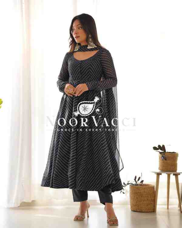 Fox Georgette Laheriya Print Anarkali Set with Dupatta & Pant – Summer Wedding Ready