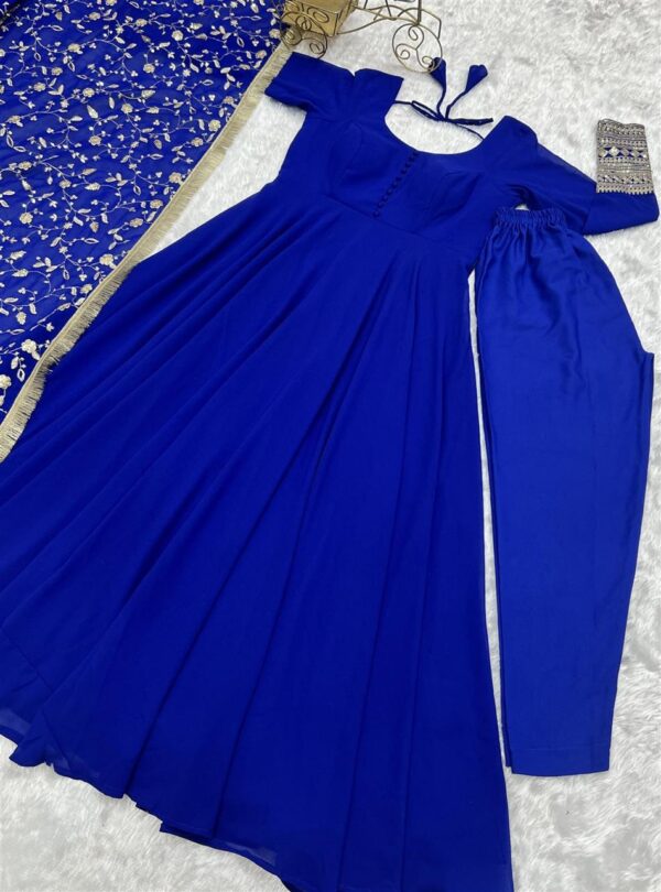 Shop Graceful Georgette Anarkali Gown Set with Dupatta & Pant – Ready to Wear - Image 3
